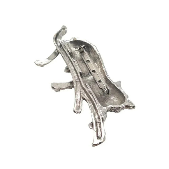 Marcasite Lounging Leopard on Branch Brooch Pin Silver Tone Vintage - Picture 3 of 5